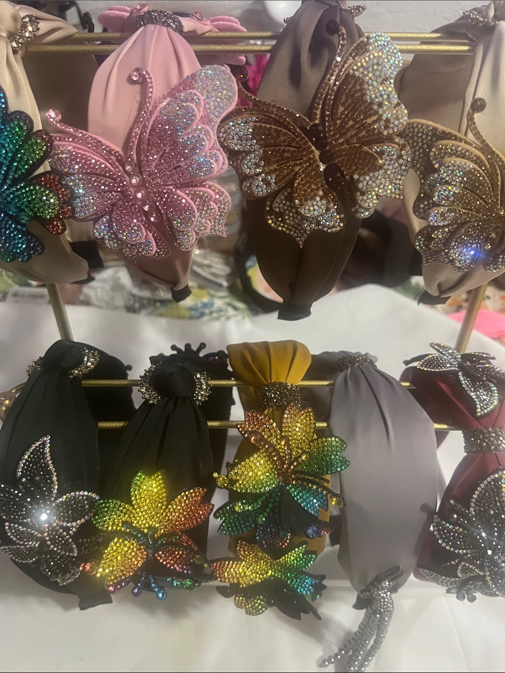 Butterfly Crystal Embellished Headband - Pink & Brown